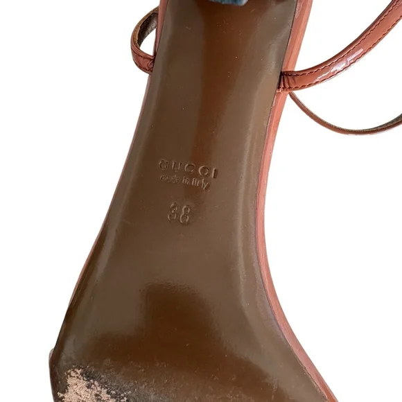 Gucci Horsebit Patent Leather Block Heel Sandals Brown Ankle Strap Size 38 US 8 - Picture 11 of 14